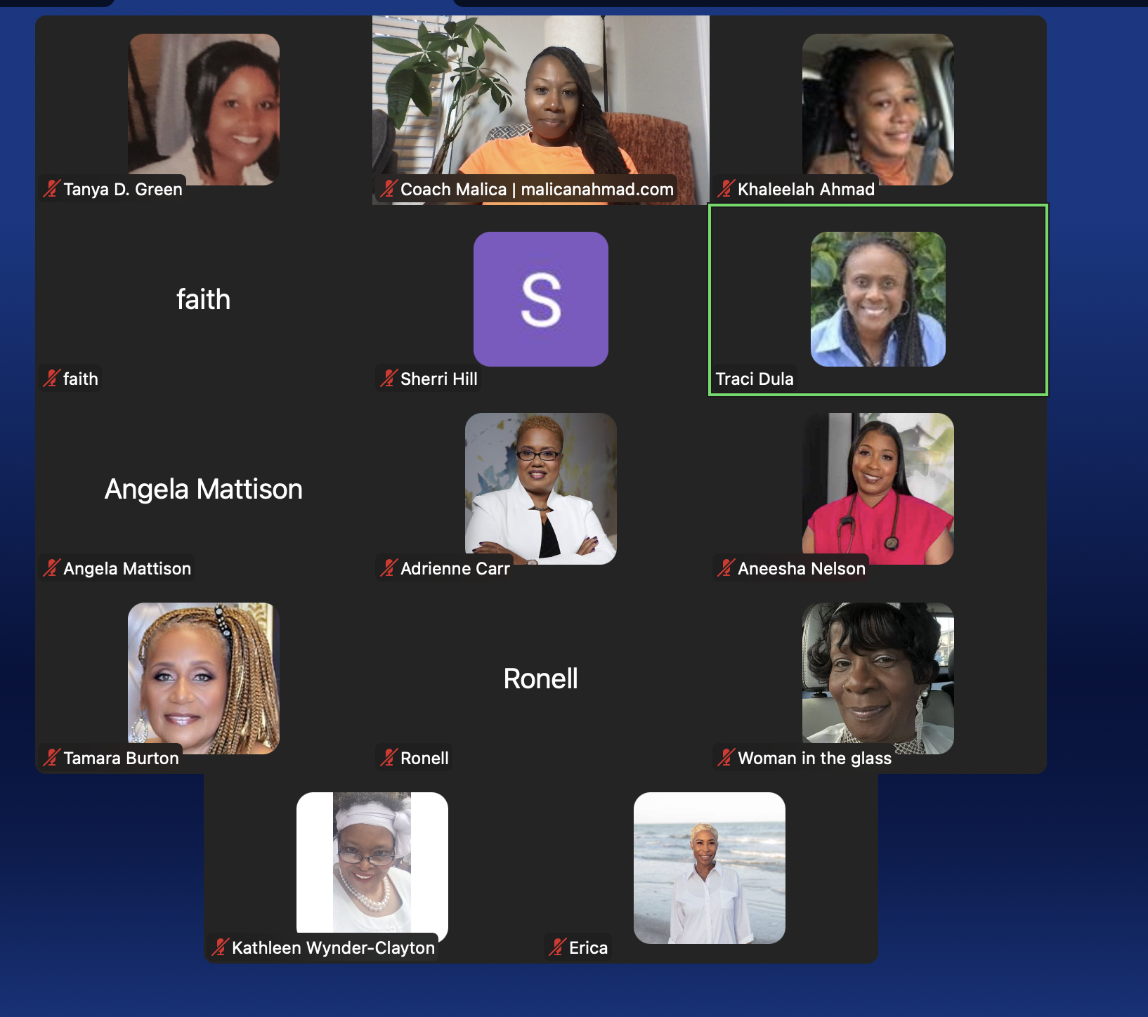 Women gathered together on Zoom for the Rest Is The Way prayer series with Coach Malica